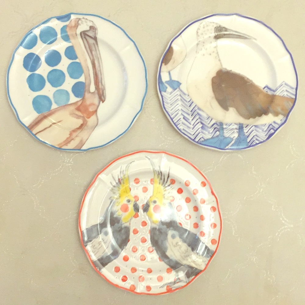 Anthropologie 3 bird 8” salad plates